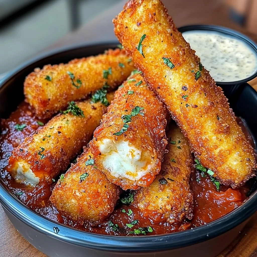 Crispy Mozzarella Sticks With Marinara Sauce & Creamy Dip