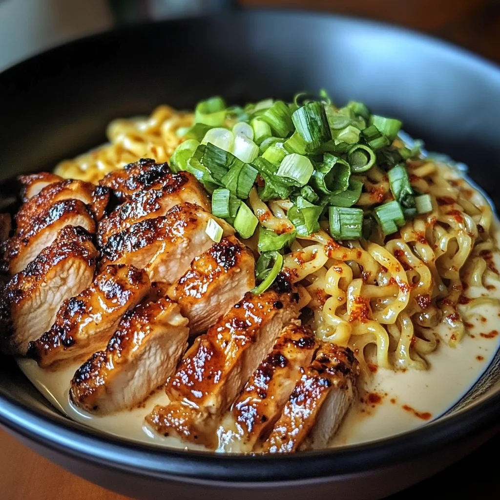 Fiery Chicken Ramen With Creamy Garlic Sauce