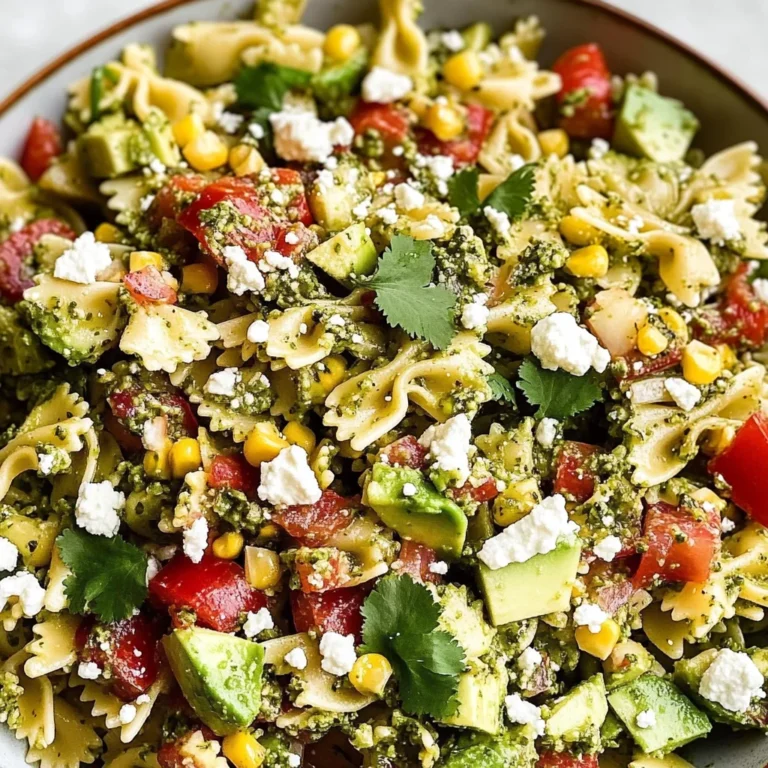 Street Corn Pasta Salad with Cilantro Pesto & Goat Cheese