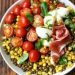Summer Lentil Salad with Corn, Tomatoes, Mozzarella & Basil