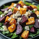 Creamy Roasted Beet Salad with Sweet Potato & Feta