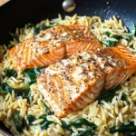 One Skillet Salmon with Lemon Orzo