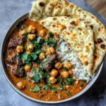 Coconut Beef & Chickpea Curry with Garlic Naan