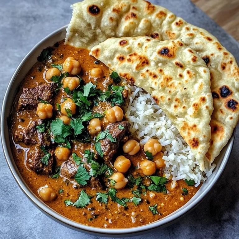 Coconut Beef & Chickpea Curry with Garlic Naan