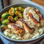 Creamy Black Pepper Chicken Bowl with Crispy Brussels & Mash