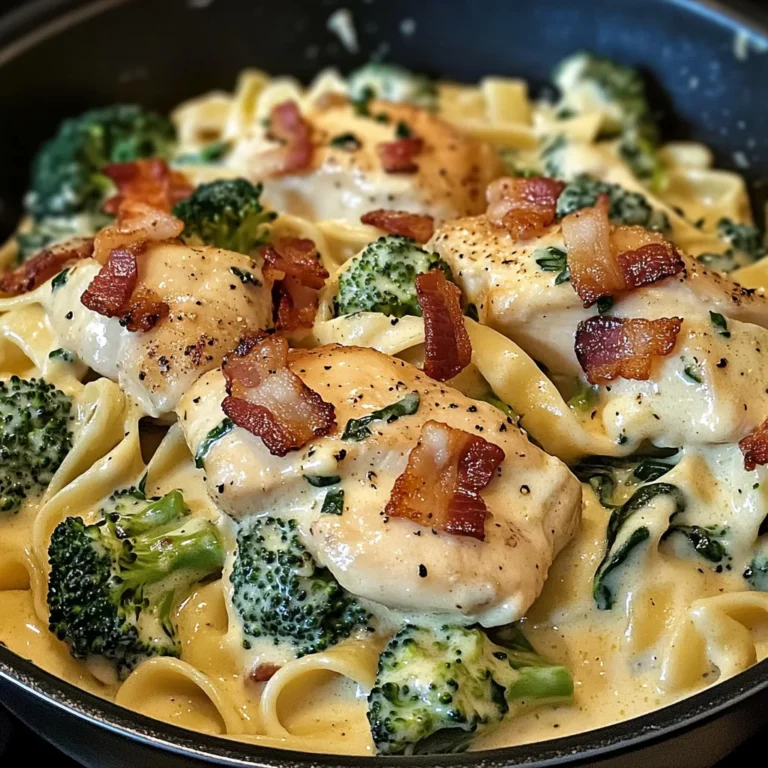 Creamy Chicken Alfredo with Bacon, Spinach & Broccoli