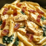 Creamy Chicken Pasta with Bacon and Spinach