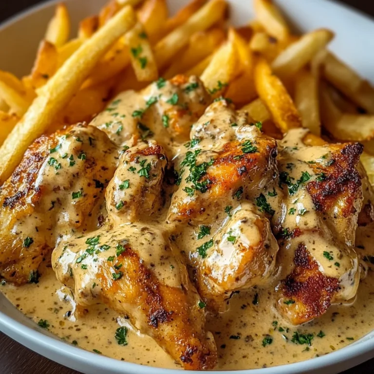 Creamy Garlic Herb Chicken with Crispy Fries