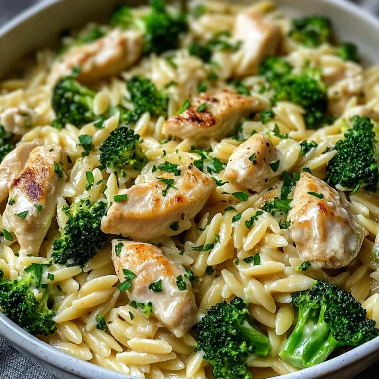 Creamy Garlic Parmesan Orzo with Chicken & Broccoli