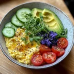 Creamy Scrambled Egg Bowl with Avocado, Microgreens & Veggies