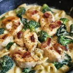 Decadent Garlic Butter Chicken Alfredo with Spinach, Bacon & Broccoli