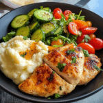 Golden Pan-Seared Chicken Breast with Creamy Mashed Potatoes & Fresh Garden Salad