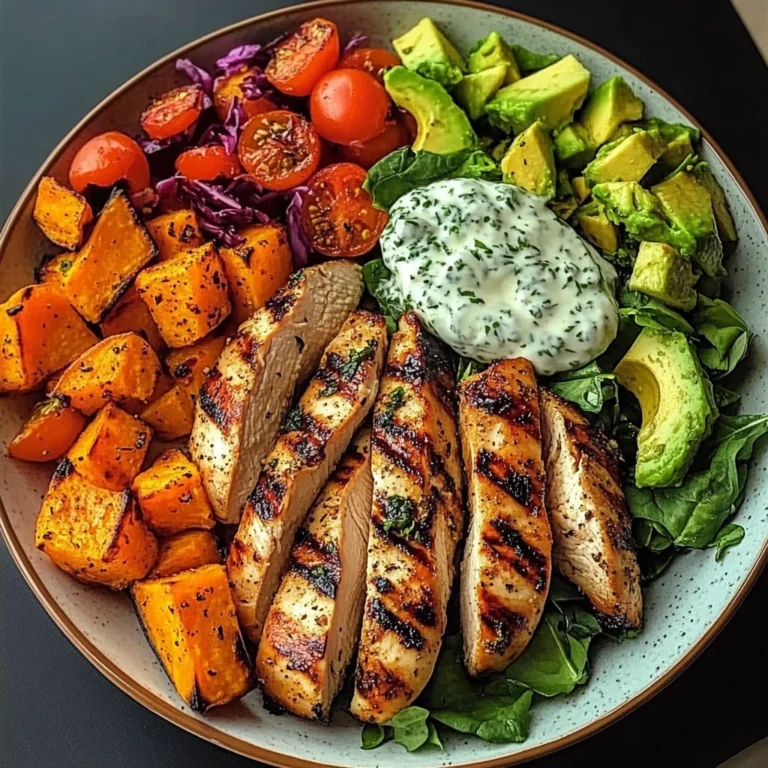 Grilled Chicken Power Plate with Sweet Potatoes & Avocado Salad