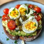 Mediterranean Egg & Avocado Toast with Feta, Olives & Tomatoes