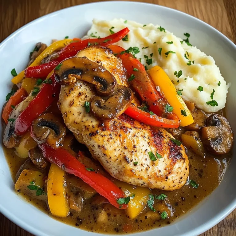 Pan-Seared Chicken with Pepper & Mushroom Gravy and Creamy Mashed Potatoes