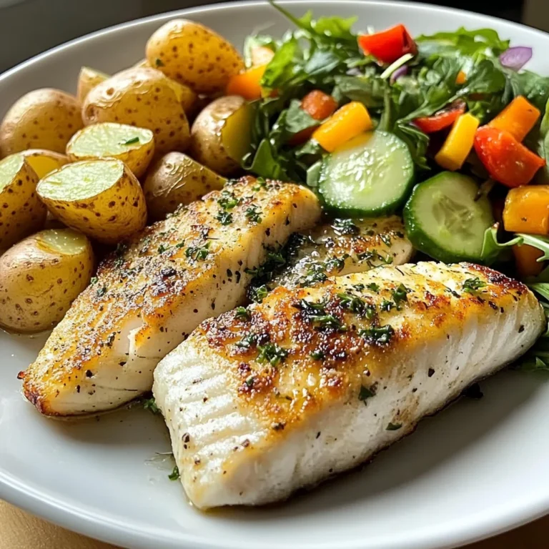 Pan-Seared White Fish with Herbed Baby Potatoes & Garden Salad