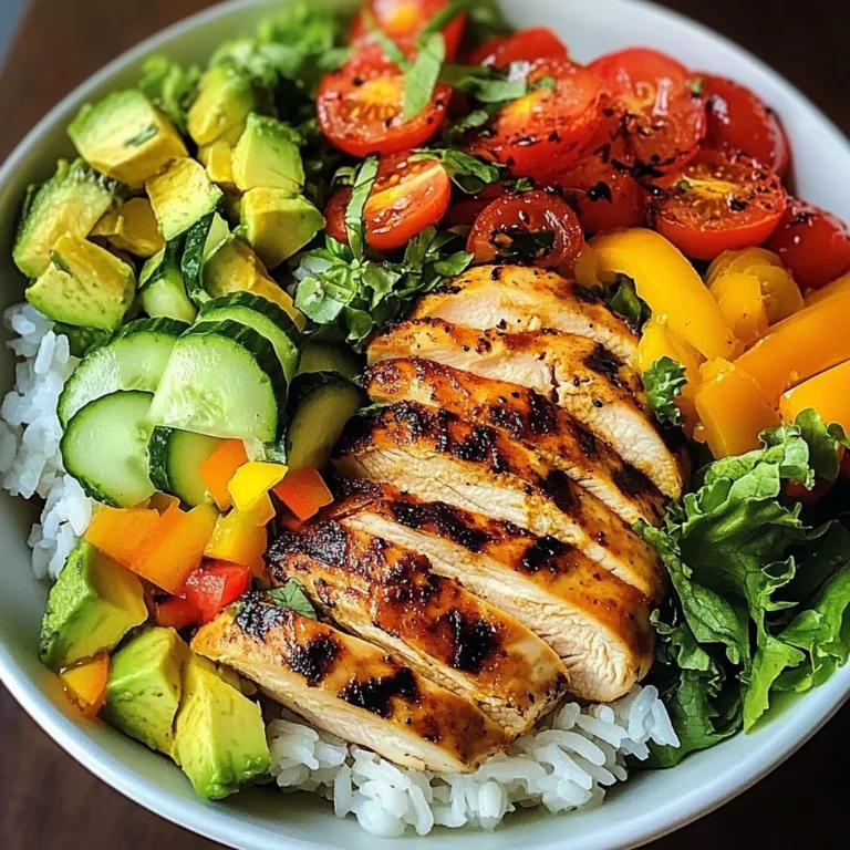 Rainbow Grilled Chicken Rice Bowl with Avocado & Crunchy Salad
