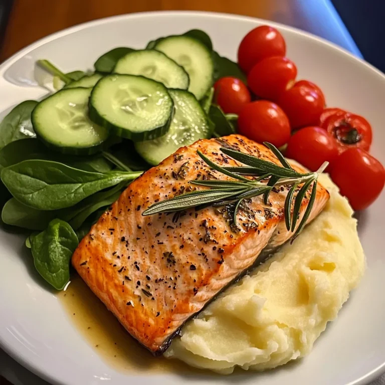 Rosemary Salmon with Mashed Potatoes & Fresh Garden Salad