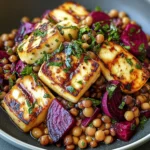 Halloumi with Lemony Lentils, Chickpeas and Beets