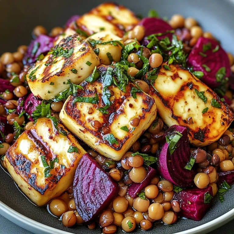 Halloumi with Lemony Lentils, Chickpeas and Beets