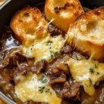 French Onion Beef Stew with Cheesy Bread Topping: A Cozy Gourmet Delight